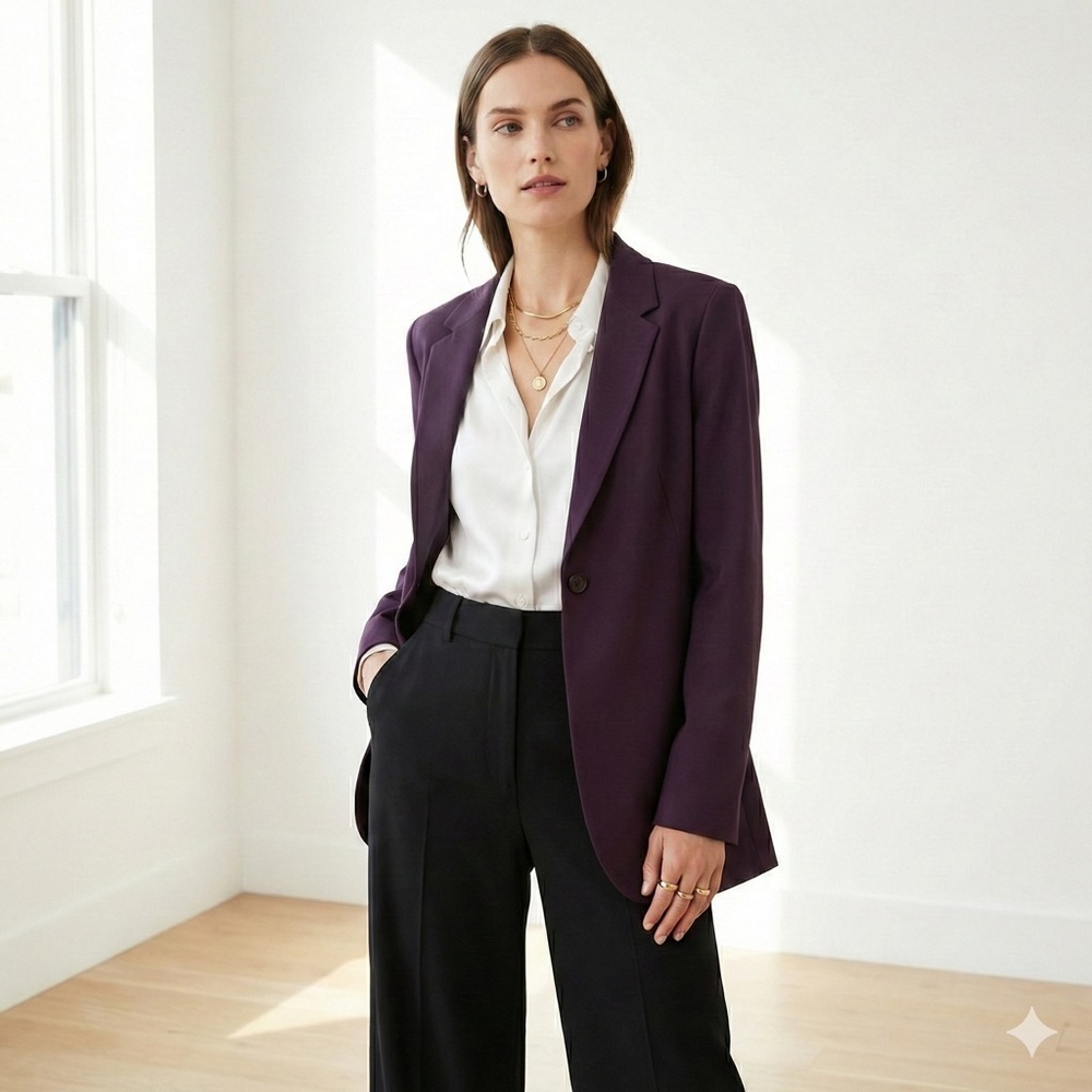 Theory burgundy long wool Dalingwood blazer jacket - size 4 (Small)